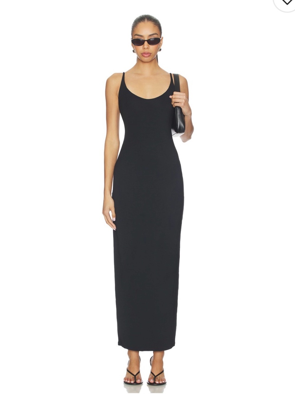SKIMS Black Maxi Slip Dress with Thin Straps